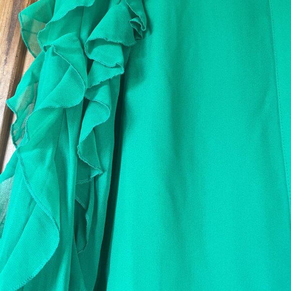 🔥 New Zara I Emerald Green Long Sleeve Ruffled Chiffon Shirts I Size S - Picture 4 of 6